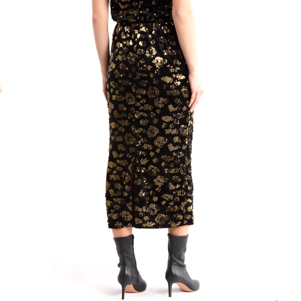 T Tahari Sequin Pull On Midi Skirt Black Velvet Cocktail Size Small - Picture 3 of 7